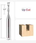 Five Piece One Eighth Inch Diameter Spiral Upcut Router Bit Set With One Quarter Inch Shank Carbide CNC Wood Router Bits dimensions