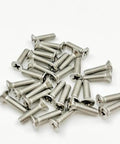 Grab a Badass 50 Pack of Number 4-40 X 1-3/4 Inch Flat Head Phillips Drive Machine Screws Crafted from Heavy Duty 304 Stainless Steel with Countersunk Heads for Rock Solid Construction and DIY Projects That Need Serious Hold Power, grouped on white background.