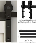 Close-up of Premium Sliding Pullery and Metal Rail, component of Bi-Folding Sliding Barn Door Hardware Track Kit For Two Doors.