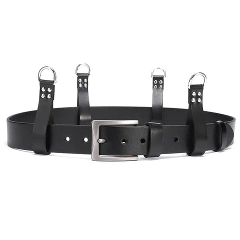 Full Grain Leather Tool Belt Suspender Loops Kit Heavy Duty Strap Connectors 4 Piece Set Clipless Non Magnetic Attachment Weather Resistant Black For Pro Use