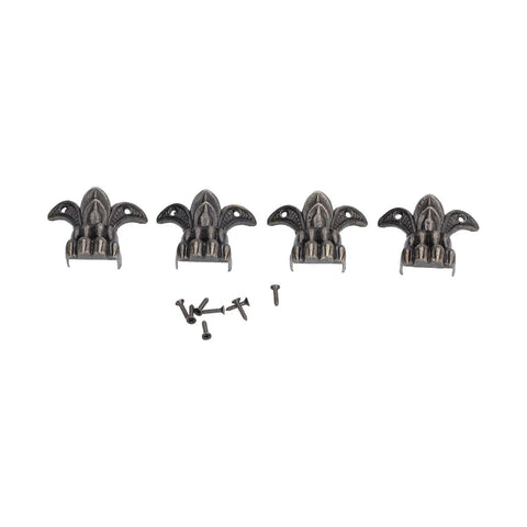 Antique Style Box Feet Set Of 12 For Jewelry Boxes And Wooden Cases with screws, metal corner protectors front view