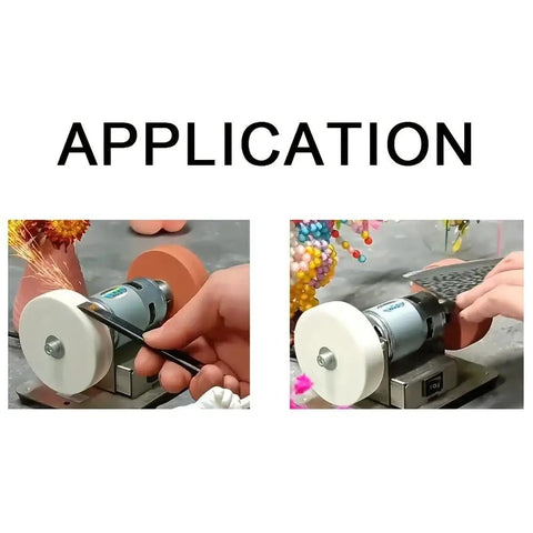 Compact Electric Bench Grinder Featuring Dual Coarse And Fine Wheels For Metal Sharpening wood shaping knife making and jewelry buffing on a sleek station in use.