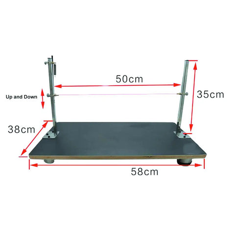 110V Hot Wire Foam Cutter Table With Foot Pad 24W Thermal Foam Cutting Machine For Styrofoam Sponge EPE And KT Board 15 By 31 Inch Work Surface 0 To 300 C Temperature Pro Grade Vertical And Angled Cuts 8 Inch Thick Capacity, dimensions displayed on black surface