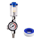 Quarter Inch Air Compressor Oil Water Separator For Spray Gun And Inline Filter With Regulator Gauge, shown with tape