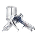 Straight Up Pro Grade Pneumatic Paint Spray Gun With Slick High Atomization And Precise Controls For Flawless Cars And Smooth Walls Includes Adjustable Tips And Drip Free Cup For Reliable Auto Refinish And Weekend Projects, showing chrome finish and 400ml cup.