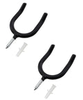 2 Pack Black Wall Mounted U Shaped Hooks For Garage And Warehouse Storage, Heavy Duty Metal Construction With Plastic Covered Surface, Each Hook Supports Up To 20 Pounds, Perfect For Shovels Rakes Hats And Garden Tools. Black metal U-shaped wall hooks with screws