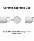 Premium Durable Ceramic Espresso Cup With Wooden Handle 1.7 Oz Demitasse viewed from above with measurements displayed.