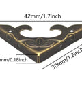 Antique Iron Triangle Corner Guards Set 20 Pcs For Furniture with dimension details in dark brown finish