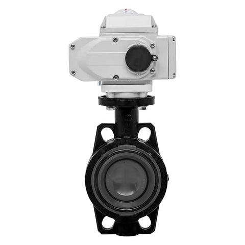 12 Inch Wafer Butterfly Valve With 24V DC Sealed Electric Actuator For Water Air Flow Control Precision UPVC Body front view