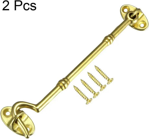 WUUWCHODC Swivel Hook and Eye Latch for Gate Door Window with Screws, golden brass latch with screws included, 150mm length