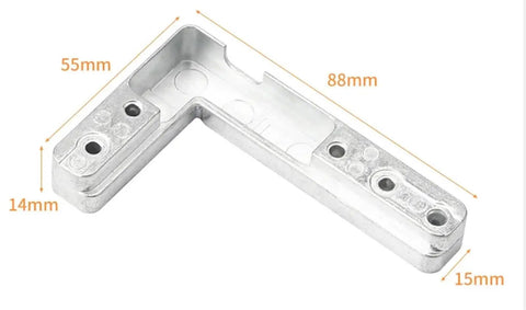 Tough As Nails Heavy Duty Invisible Aluminum Cabinet Door Hinges featuring smooth hydraulic cushion, L-shaped design, 55mm x 88mm.