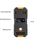 Back view of Slick Rechargeable Stud Finder With Bright LCD Display showing wall detecting port and audio broadcast features.