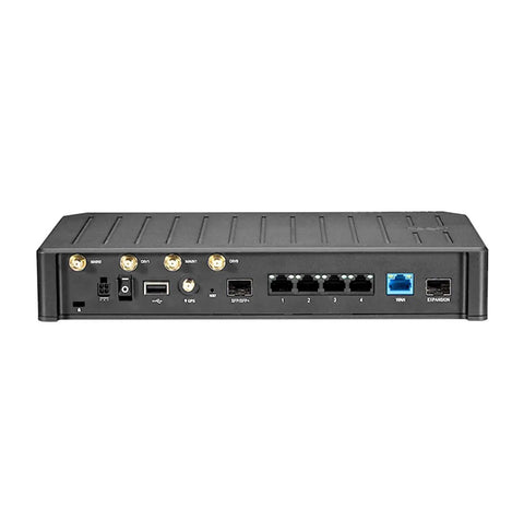 Rear view of E300 Router with WiFi and 5G modem for enterprise branch, Cat 20 LTE, 940 Mbps firewall throughput, compact form factor.