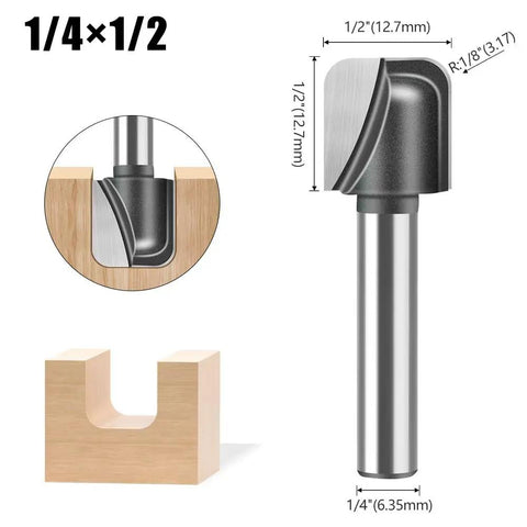 Killer Sharp Carbide Bowl And Tray Router Bit Set One Quarter Inch Shank For woodworking crafts jewelry boxes and tackle boxes showing dimensions.