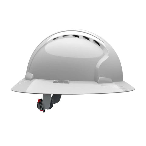 Full Brim Hard Hat With HDPE Shell, Wheel Ratchet Adjustment, Vented 6-Point Suspension, White Safety Helmet For Sun, Debris, And Rain Protection, ANSI Z89.1 Type I Class C