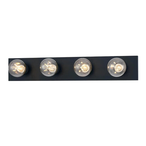 Four Light Vanity Light Fixture In Matte Black Low Profile Backplate Fits Tight Spaces Between Cabinets And Ceiling Vertical Or Horizontal Mount Easy Install With Included Hardware