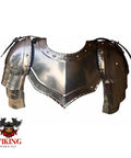 Gothic Steel Gorget With Pauldrons Shoulder Guard Set For LARP And SCA Knights, Silver Badass Medieval Armor For Adults front view