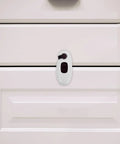 Five Pack Childproof Cabinet Locks With Double Button Design Easy To Install ABS Safety Locks on white cabinet for child safety