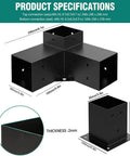 Diagram and dimensions of Heavy Duty Gazebo Brackets Kit For Outdoor Pergolas DIY Rust Proof Hardware With 3 Way And 4 Way Corner Brackets Screws Included For Patio Backyard And Log Cabin Tough And Weather Ready.