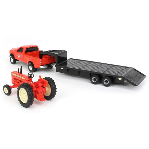 Die Cast Allis Chalmers D19 Tractor With Ford F 350 Pickup And Fifth Wheel Trailer Set One Sixty Fourth Scale Collectible Diecast Vehicle