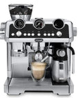 La Specialista Maestro Espresso Machine With Integrated Grinder And Eight Custom Adjustments To Pull Game Changing Cafe Quality Shots Daily Slick Steel Finish For Everyday Brew Masters with glass of espresso
