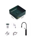USZWBY Vessel Sinks Nordic Countertop Basin Matte Green Ceramic Square Washbasin with drain and faucet parts