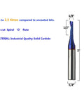 Single Flute Upcut Spiral End Mill For CNC Router Use With NACO Coating, showing dimensions and solid carbide material