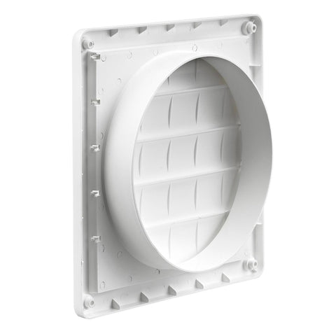 White 8 Inch Plastic Louver Vent With Opening And Closing Flaps And UV Inhibitor For Outdoor Use Built Tough For Exterior Walls Or Roof Grille