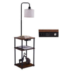 Floor Lamp With Table And USB C Charging Station Rustic End Table Lamp With Shelves Three Color Temperature LED Bulb Built In Storage Nightstand