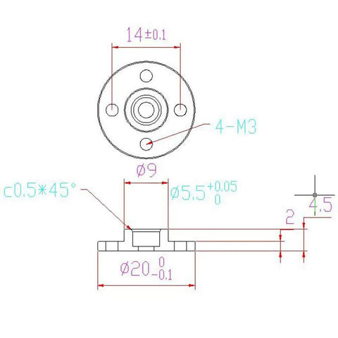 Technical drawing of Universal Servo Horn Aluminum Alloy 25T Disc for Robot Claw RC Car and Helicopter Servos dimensions.