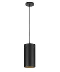 6 Inch Black Outdoor LED Pendant Light Cylinder Style Hang Fixture for Covered Porch and Patio in durable black finish