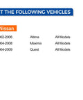 Rear Wheel Bearing Hub Assembly Fits 2002 2006 Nissan Altima, 2004 2008 Maxima, 2004 2009 Quest - OE Replacement chart showing compatibility