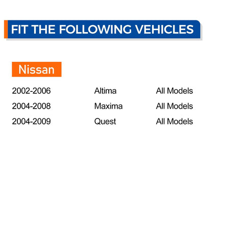 Rear Wheel Bearing Hub Assembly Fits 2002 2006 Nissan Altima, 2004 2008 Maxima, 2004 2009 Quest - OE Replacement chart showing compatibility