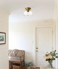 Modern Small Semi Flush Mount Ceiling Light With Glass Drum Shade Brass Gold Finish 1 Light Hallway Fixture ETL Listed
