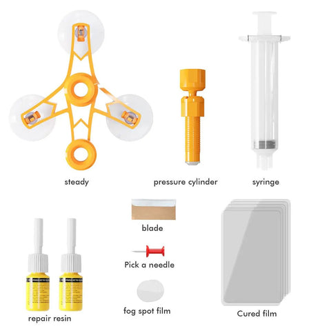 Windshield Repair Kit Two Bottles Of Glass Chip And Crack Repair Liquid For All Glass Types Fast DIY Fix with tools and resin bottles