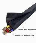 Waterproof Reusable Cable Management Sleeve 15M Length With 15 to 100mm Inner Diameter Nylon Hook and Loop PVC shown open with wires