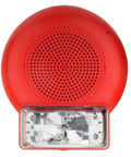 49AV-APPLC-BA Ceiling Mount Audio Visual Fire Alarm Notification Appliance Only Rock Solid Pro Horn Strobe Unit in red with clear light.