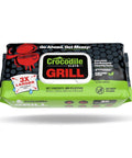 Crocodile Cloth Grill 80-count plant-based cleaning wipes in green packaging; oversized, pre-moistened.