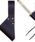 Leather Frog Belt Holster for Swords and Axes, black, medieval style with katana partial view, adjustable wearable belt mount.