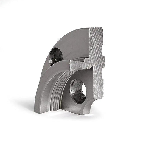 Close-up of Insert Type Nickel Plated Wood Lathe Chuck Bundle component with laser etched precise jaw set and 6 point star fasteners.
