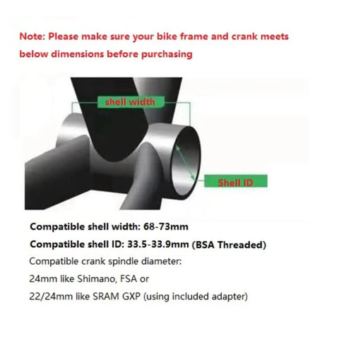 Diagram showing dimensions for Enduro Grade BSA Threaded Bottom Bracket With Ceramic Bearings 68 To 73mm Shell 33.5 To 33.9mm ID