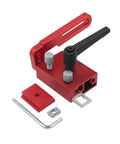 Slick Aluminum T Track Miter Stop Rail For Woodworking Jigs with black handle and red base for precise cutting setups.