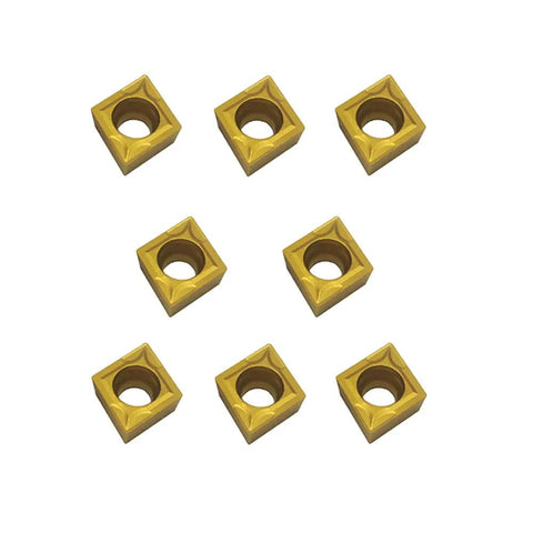 CCMT square carbide turning inserts, 9 pcs, yellow with center mounting hole