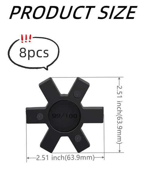 8-Pack NBR Rubber Spider Inserts For L Jaw Couplings, Flexible Solid Center Inserts dimensions 2.51 inches each