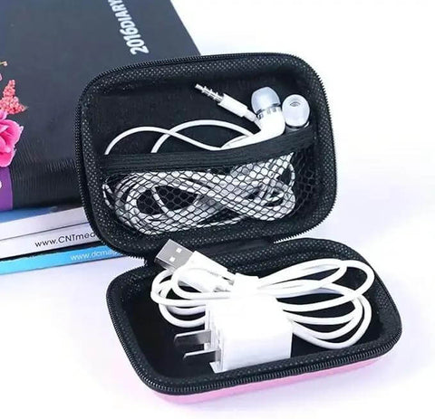 Top Shelf Travel Electronic Organizer Case Featuring A Rugged Foldable Hard Shell for chargers and earbuds in a compact zippered case.
