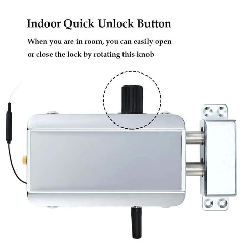 Indoor quick unlock button for Legit Smart Hidden Deadbolt Electronic Keyless Lock With Remote Control And Smartphone App Access.