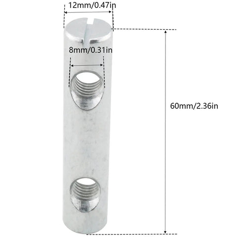 Five Piece Heavy Duty Galvanized Slotted Pins With Double Hole Nuts M8x60mm Cross Cylinder Hardware showing dimensions and details.