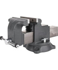 Heavy Duty Shop Bench Vise With 5 Inch Jaw Width And 5 Inch Opening, 3 Inch Throat, 360 Degree Swivel Base, Pipe Jaws