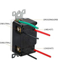 Back view of GFCI Weather-Resistant 20A 125V Outlet With Tamper-Resistant Receptacle showing wiring connections for installation.