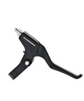 Close-up of 7mm Aluminum Brake Lever Barrel Adjusters Set in Silver, attached to a black brake lever on a white background